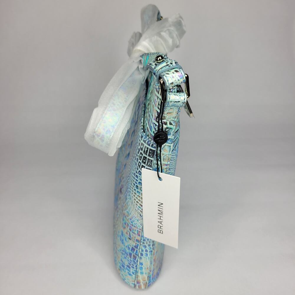 Brahmin Katie Wonderland Melbourne Iridescent Blue Croc-Embossed Shoulder Bag - Picture 8 of 15